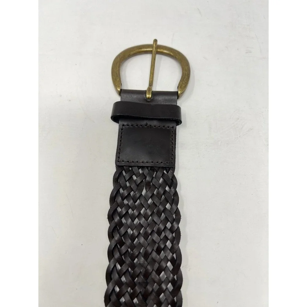 Gap Ladies Black Leather Braided Woven Belt‎ Width Adjustable Small
